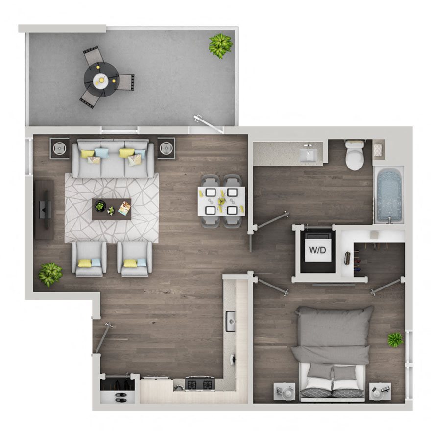 One bedroom floor plan at nVe at Fairfax